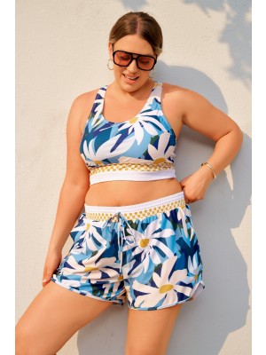 Geblümtes Plus-Size Bikini-Top mit Racerback und Boyshorts – charmantes Set