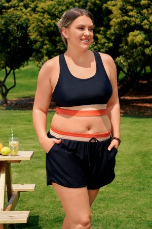 Schwarzes Colorblock Bikini-Oberteil mit Boyshorts im Slimming-Design in Übergröße