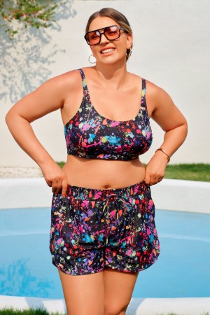 Farbenfrohes Bikini-Oberteil mit Rundhalsausschnitt und Boyshorts – schickes Design in Übergröße