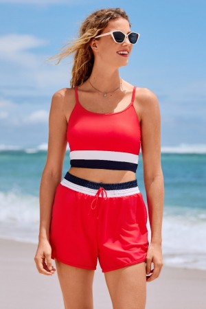 Rotes Colorblock-Bikini-Top mit Spaghettiträgern in zeitlosem Design