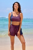 Purple Checked Adjustable Straps Romantic Bikini Top and Boy Short Set