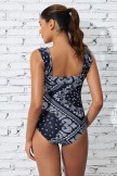 Black Floral Scoop Neck Wide Straps Tummy Control OnePiece Swimsuit