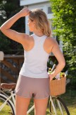 Elegant Light Khaki Striped Tankini Top with Boy Short Set