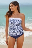 Geometric Patterns Strapless Bandeau Tankini Set