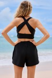 Black Crossback Mermaid Dreamy Fairytale Bikini Top and Boy Short Set