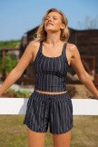 Black Striped Slim Fit Classic Timeless Bikini Top and Boy Short Set