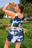 Blue And White TieDye Relaxed And Comfortable  Plus Size Bikini Top With Boy Short Set