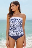 Geometric Patterns Strapless Bandeau Tankini Set