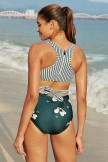 Striped And Floral Cutout Racerback OnePiece Swimsuit