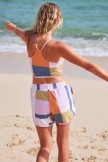 Full Energy and Sporty Vibes Multicolor Colorblock Geometric Bikini Top with Boy Short Set