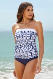 Geometric Patterns Strapless Bandeau Tankini Set