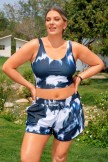 Blue And White TieDye Relaxed And Comfortable  Plus Size Bikini Top With Boy Short Set