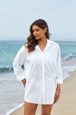 White FoldOver Collar Neck Long Sleeves Irregular Hem Cover Up
