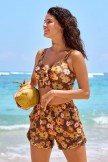Floral Knot Front CutOut Cute Bikini Top and Boy Short Set
