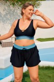 Black VNeck Classic Plus Size Bikini Top with Boy Short Set