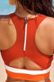 Orange Scoop Neck Zipper Back Sporty Bikini Top