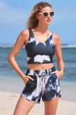 Blue and White TieDye Relaxed and Comfortable Bikini Top with Boy Short Set