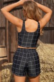 Classic Chic Vintage Black Checkered Bikini Top with Boy Short Set