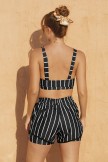 Black Stripes Square Neck Wide Straps Sporty Bikini Top And HighWaist Boy Shorts