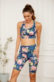 Floral Print Sporty Yoga Top With Biker Shorts