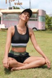 Black Colorblock Racerback Sporty Bikini Top with Boy Short Set