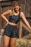Classic Chic Vintage Black Checkered Bikini Top with Boy Short Set