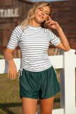 Minimalist Fresh Style Fashion Striped Tankini Top with Boy Short Set