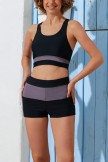 Black Colorblock Wide Straps Scoop Neck Bikini Top With Boy Shorts Sets