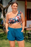 Floral Ruffled OneShoulder Plus Size Bikini Top with Boy Short Set