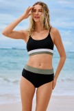Black Colorblock Minimalist Cute Bikini Set