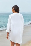 White FoldOver Collar Neck Long Sleeves Irregular Hem Cover Up