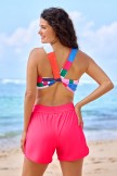 Red Patchwork VNeck Sporty Bikini Top and Boy Short Set