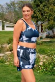 Blue And White TieDye Relaxed And Comfortable  Plus Size Bikini Top With Boy Short Set