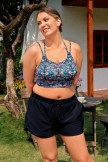 Floral Spaghetti Straps Crossback Chic Plus Size Bikini Top with Boy Short Set