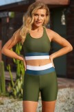 Green Colorblock Round Neck Sports Fashion Bikini Top