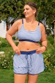 Striped Adjustable Straps Highwaisted Plus Size Bikini Top With Boy Short Set