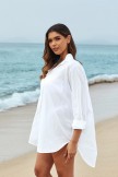 White FoldOver Collar Neck Long Sleeves Irregular Hem Cover Up