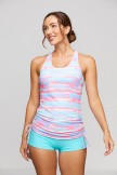 Floral gestreiftes sportliches Tankini-Set mit U-Ausschnitt