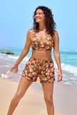 Floral Wide Straps VNeck Stylish Bikini Top and Boy Short Set