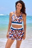 Colorful Floral Racerback Sporty Bikini Top and Boy Short Set