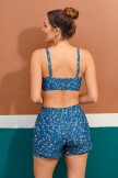 Floral Square Neck Adjustable Straps Sporty Bikini Top And HighWaist Boy Shorts