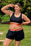 Black Colorblock Slimming Plus Size Bikini Top with Boy Short Set