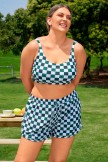 Green Checked HighWaisted Sporty Plus Size Bikini Top And Boy Short Set