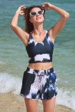Blue and White TieDye Relaxed and Comfortable Bikini Top with Boy Short Set
