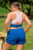 Colorful Striped Zipper Stylish Plus Size Bikini Top with Boy Short Set