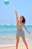 Green Checked HighWaisted Sporty Bikini Top and Boy Short Set