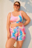 Colorful TieDye Scoop Neck Vibrant Plus Size Bikini Top and Boy Short Set