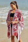 Red Geometric Patterns Cardigan Batwing Sleeves Boho Style Loose Cover Up