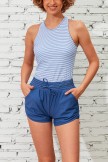 Striped High Neck Sporty Tankini Top and HighWaist Boy Shorts