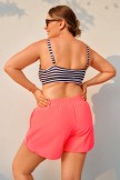 Pink Striped Scoop Neck Charming Plus Size Bikini Top with Boy Short Set